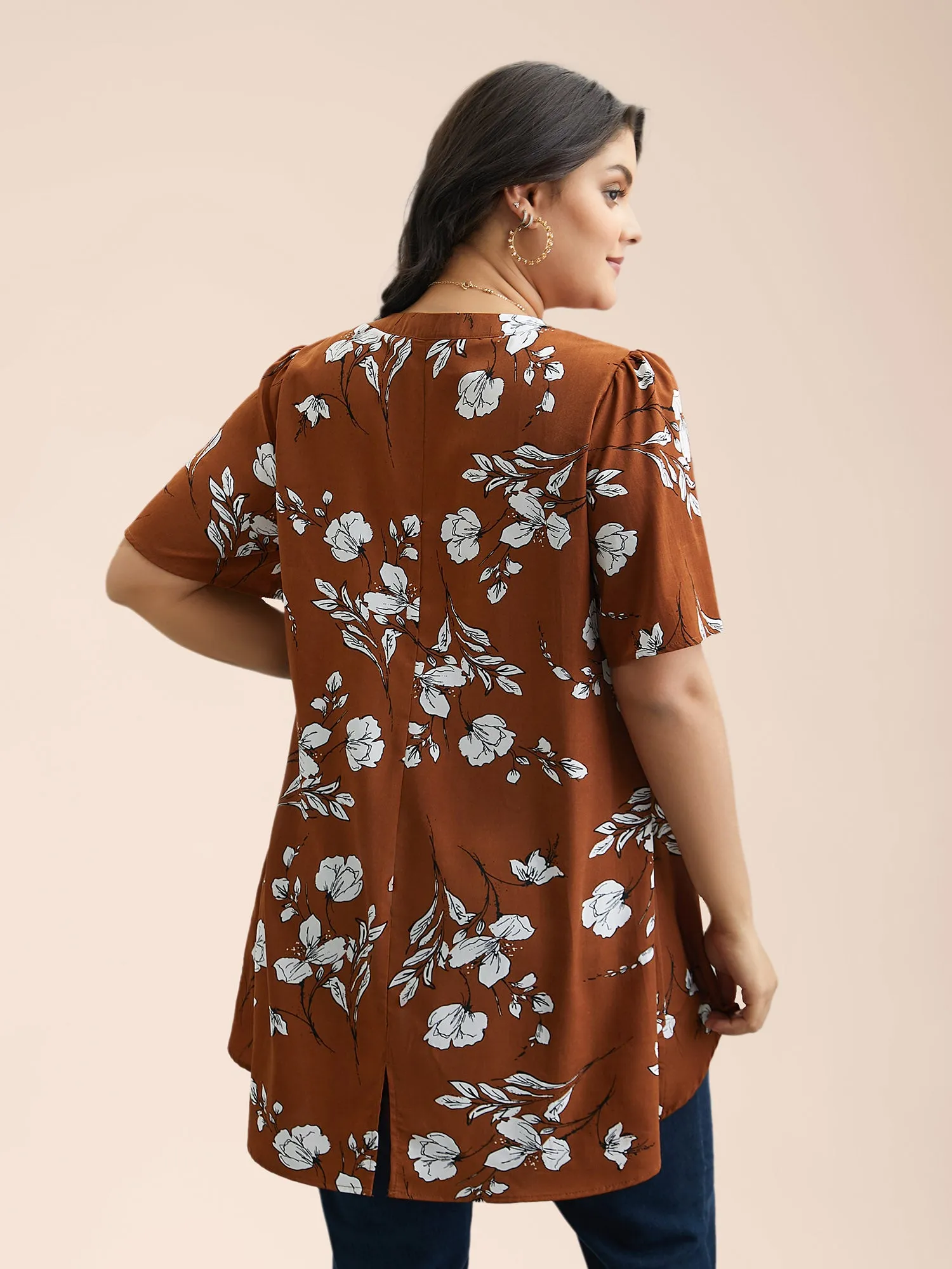 Floral Print Notched Collar Hi-Low Hem Blouse sold by Bloomchic product image thumbnail 4