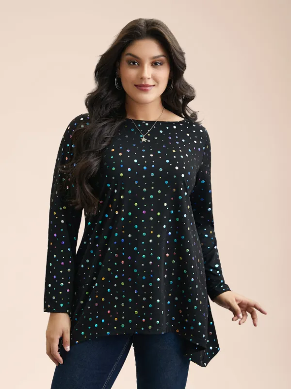 Multi-Color Dots Boat Neck T-Shirt sold by Bloomchic