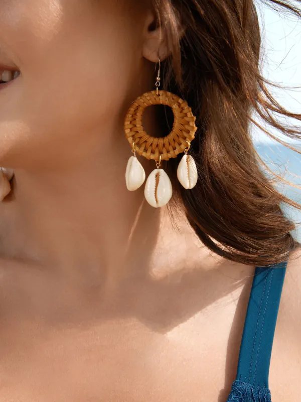 Braided Seashell Dangle Earrings sold by Bloomchic