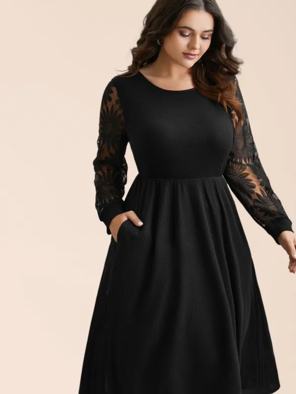 Sheer Textured Sleeve Waist Cinched Midi Dress sold by Bloomchic