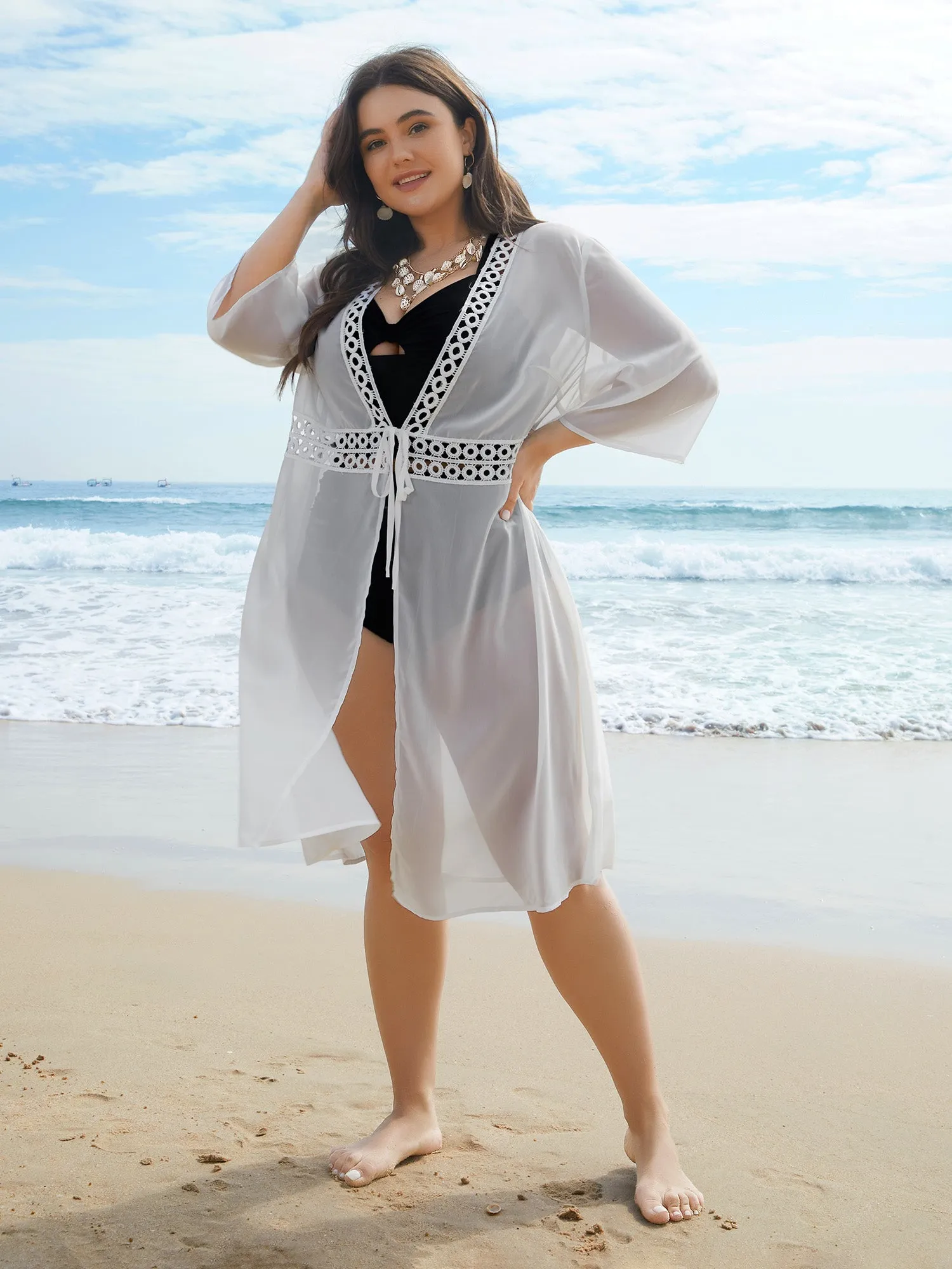 Lace Patchwork Sheer Open-Front Kimono sold by Bloomchic product image thumbnail 3