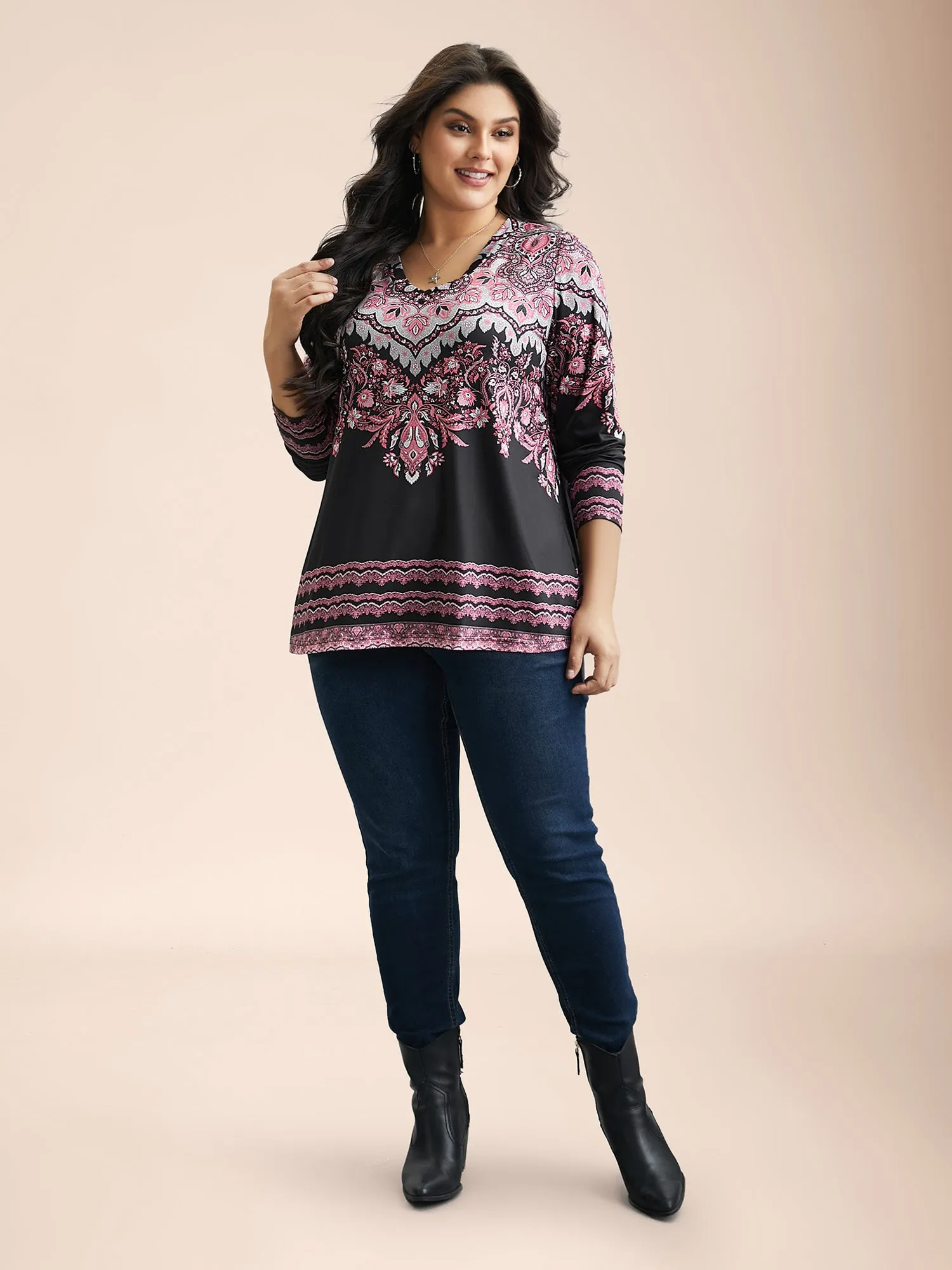 Stretchy Boho Print Full Sleeve T-Shirt sold by Bloomchic product image thumbnail 4