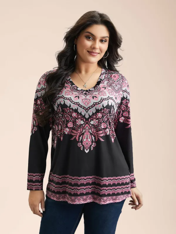 Stretchy Boho Print Full Sleeve T-Shirt sold by Bloomchic