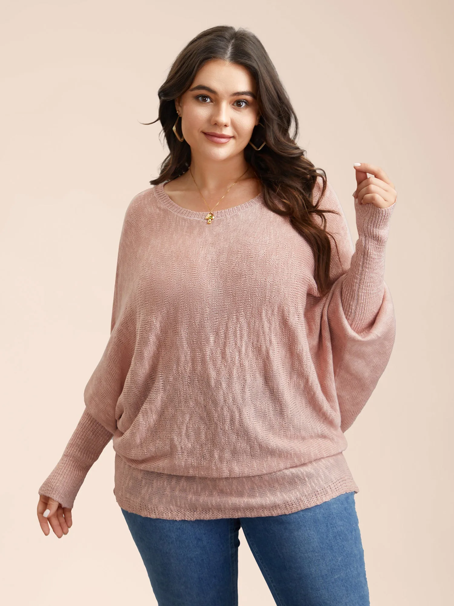 Heather Textured Dolman Sleeve Ribbed Pullover sold by Bloomchic