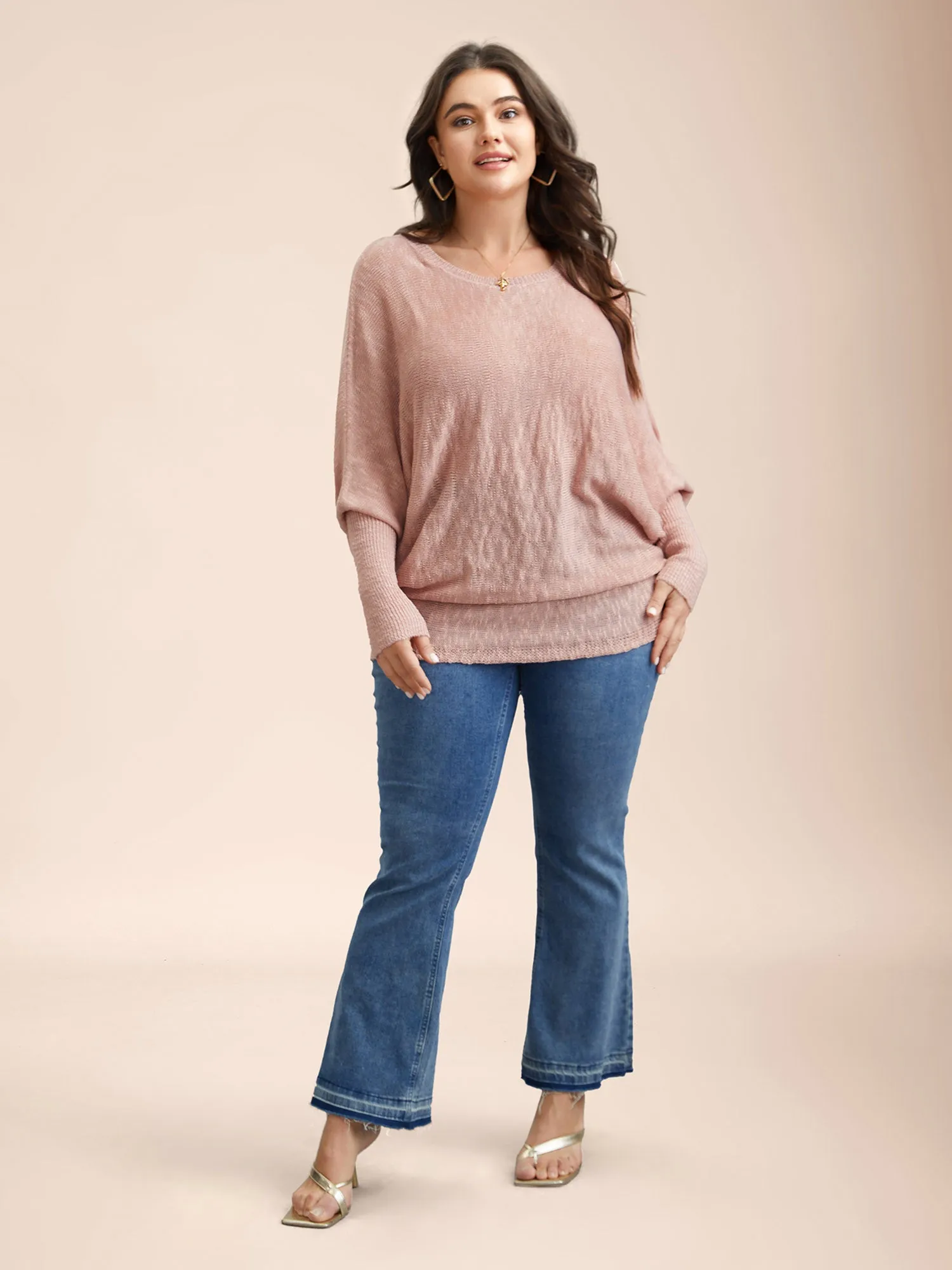 Heather Textured Dolman Sleeve Ribbed Pullover sold by Bloomchic product image thumbnail 4