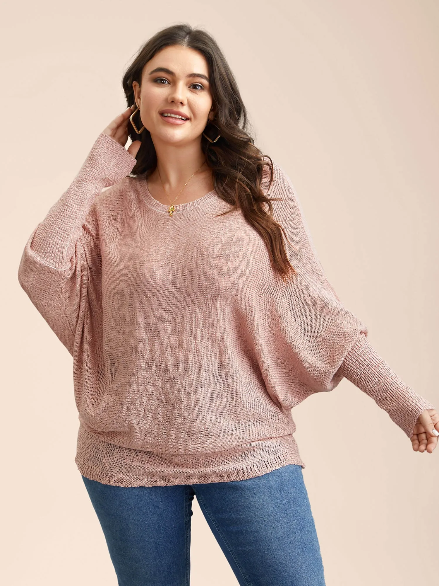 Heather Textured Dolman Sleeve Ribbed Pullover sold by Bloomchic product image thumbnail 3