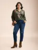 Printed Notched Collar Gathered Top sold by Bloomchic