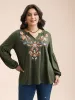 Printed Notched Collar Gathered Top sold by Bloomchic