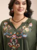 Printed Notched Collar Gathered Top sold by Bloomchic
