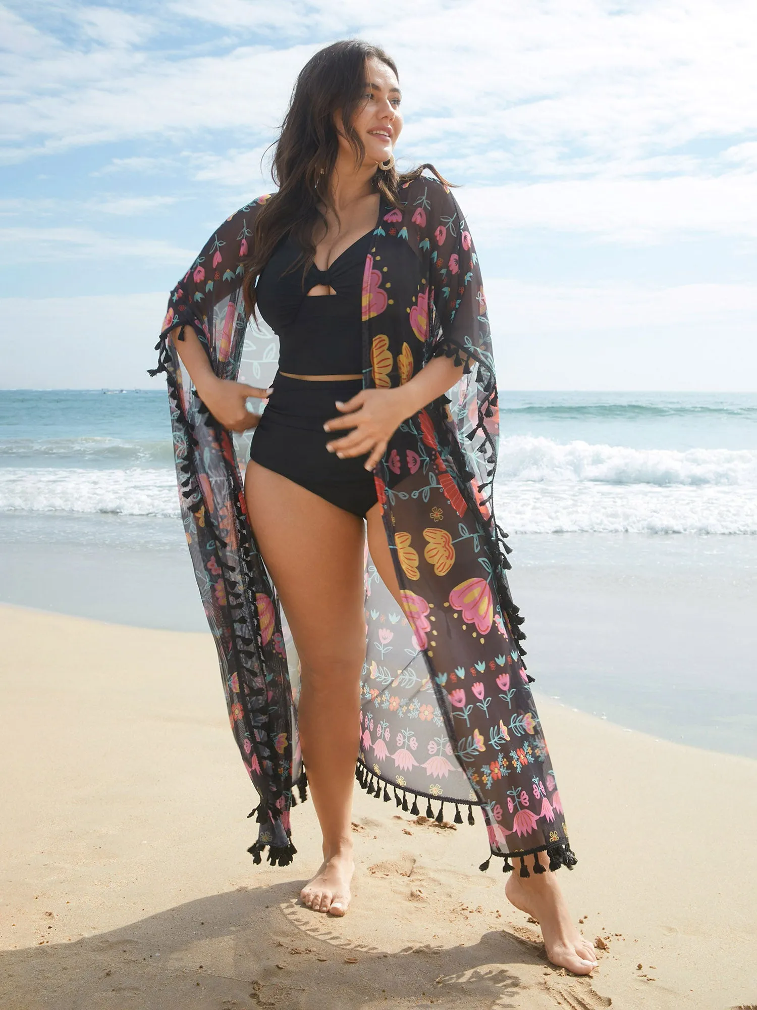 Boho Print Split Open-Front Tassels Kimono sold by Bloomchic product image thumbnail 5