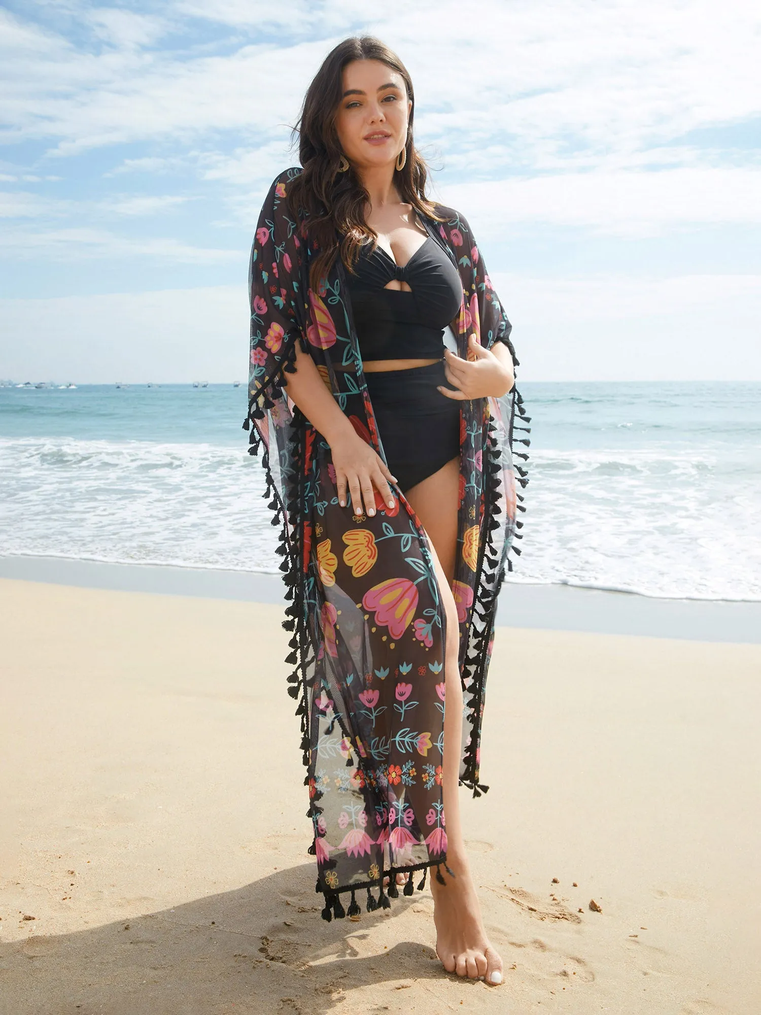 Boho Print Split Open-Front Tassels Kimono sold by Bloomchic product image thumbnail 4