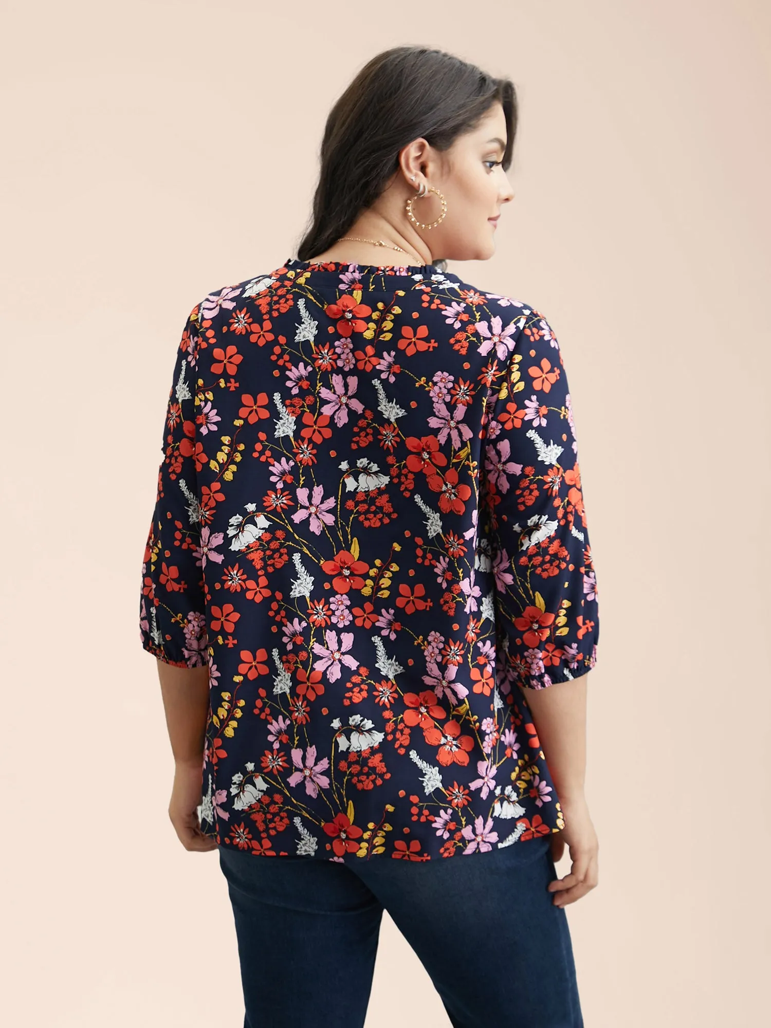 Floral Print Ruffled Button Placket Shirt sold by Bloomchic product image thumbnail 5