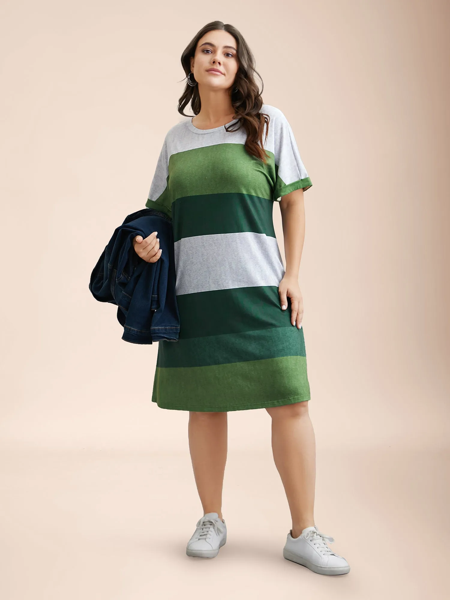 Striped Dolman Sleeve Contrast Knit Dress sold by Bloomchic product image thumbnail 2