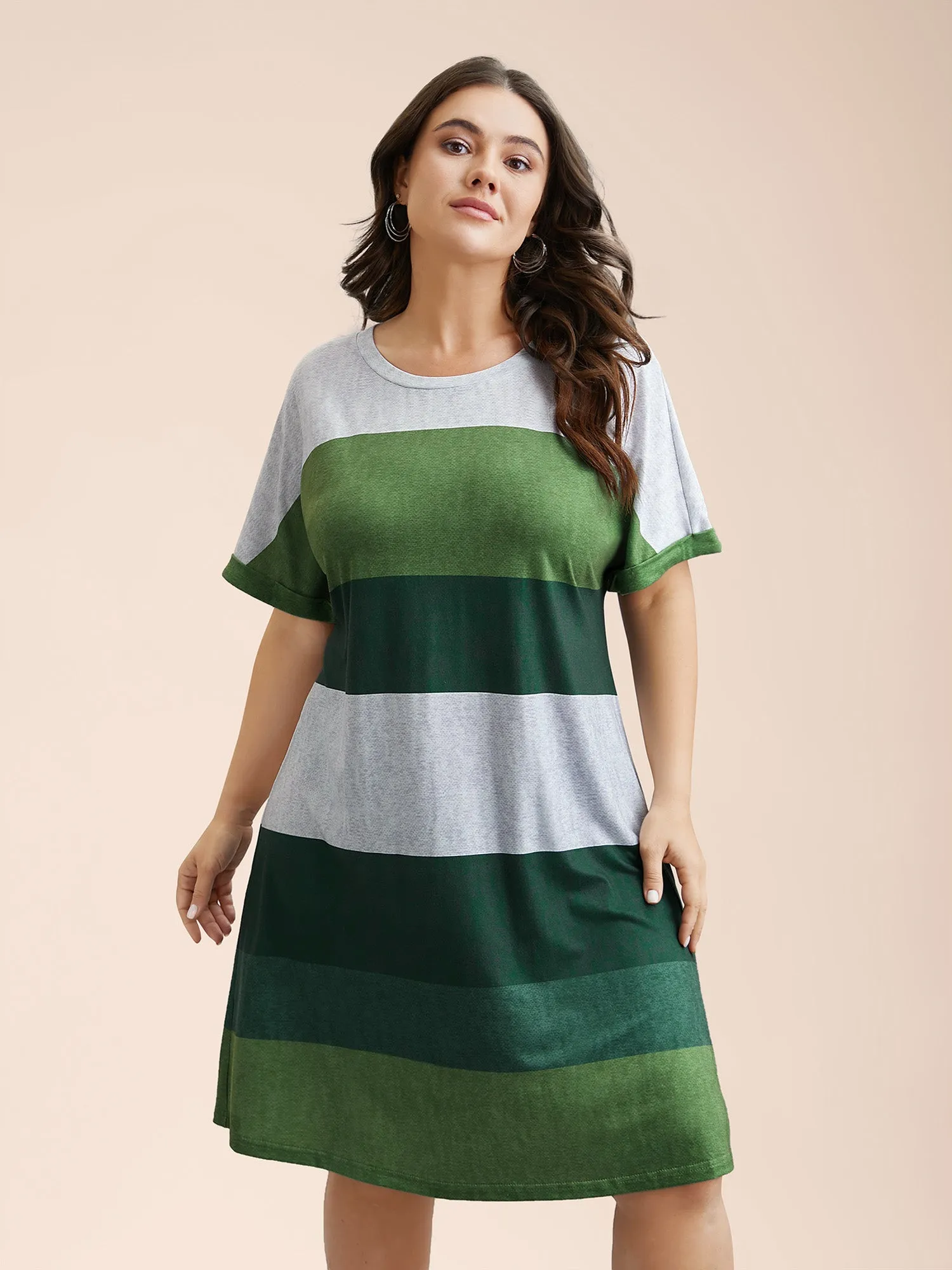 Striped Dolman Sleeve Contrast Knit Dress sold by Bloomchic