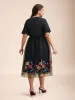 Floral Embroidered Hem Stretchy-Waist Pockets Midi Dress sold by Bloomchic