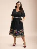 Floral Embroidered Hem Stretchy-Waist Pockets Midi Dress sold by Bloomchic
