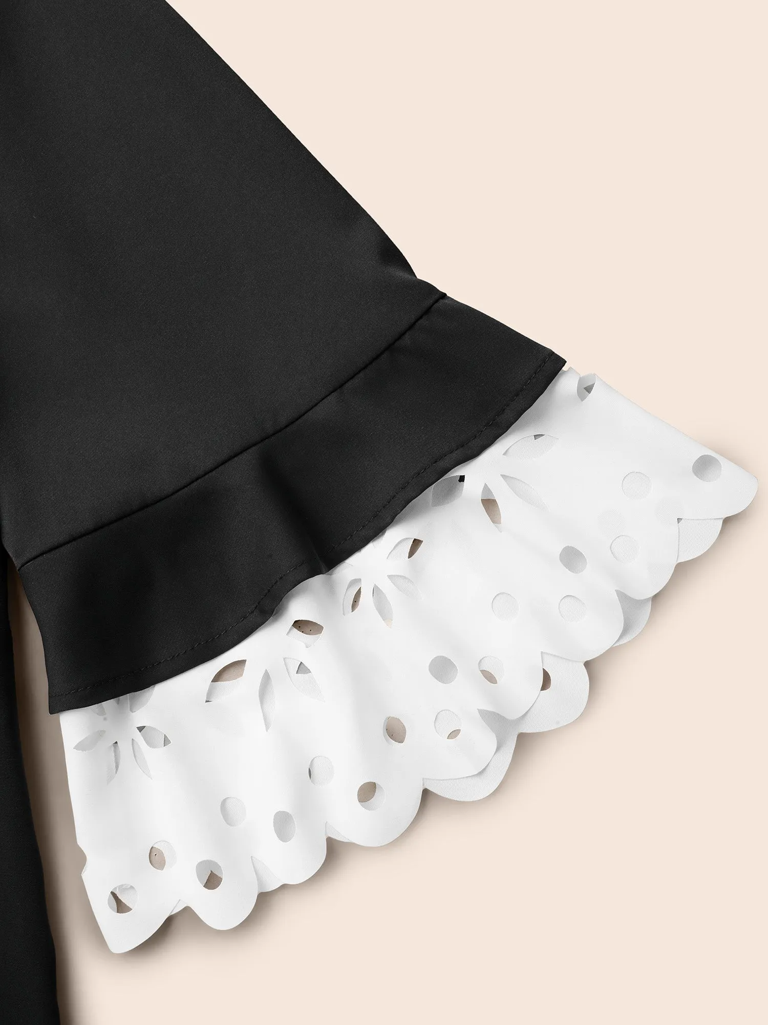 Laser Cut Color Contrast V-Neck Blouse sold by Bloomchic product image thumbnail 5