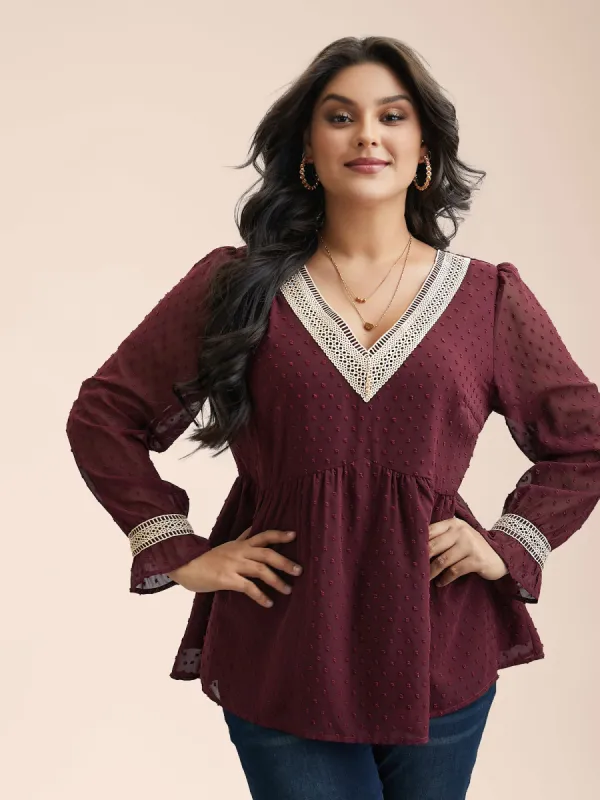 Contrast Webbing Cut-Out Stretchy-Waist Blouse sold by Bloomchic