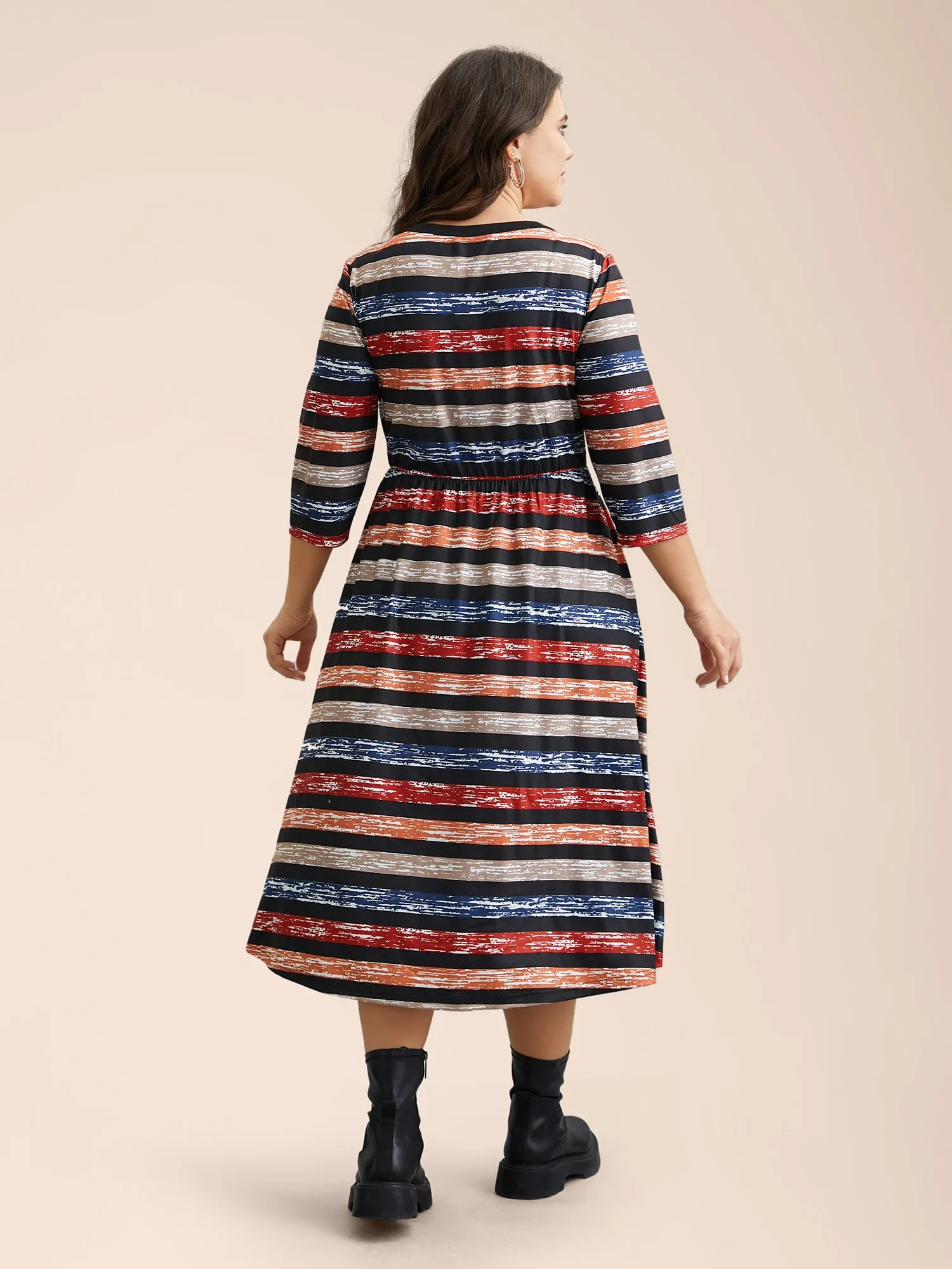 Multi-Color Striped Half-Placket Midi Dress sold by Bloomchic product image thumbnail 5