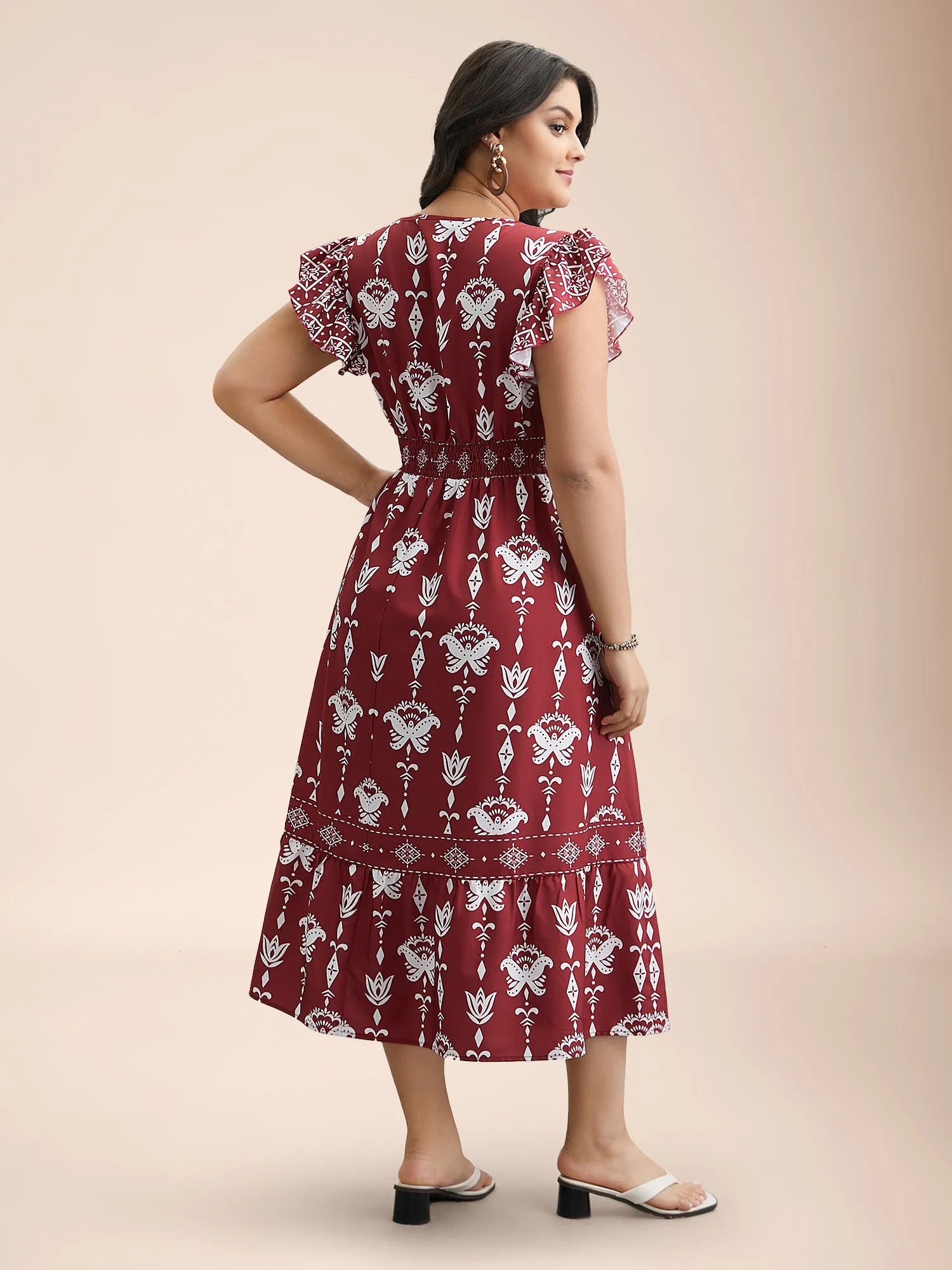 Boho Print Stretchy-Waist Ruffled Midi Dress sold by Bloomchic product image thumbnail 5
