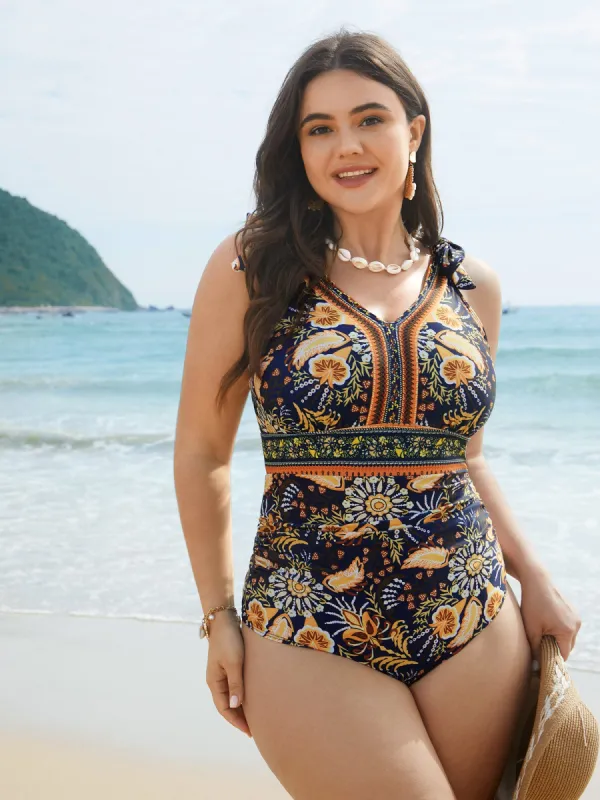 Boho Print Adjustable Tie One-Piece Swimsuit sold by Bloomchic