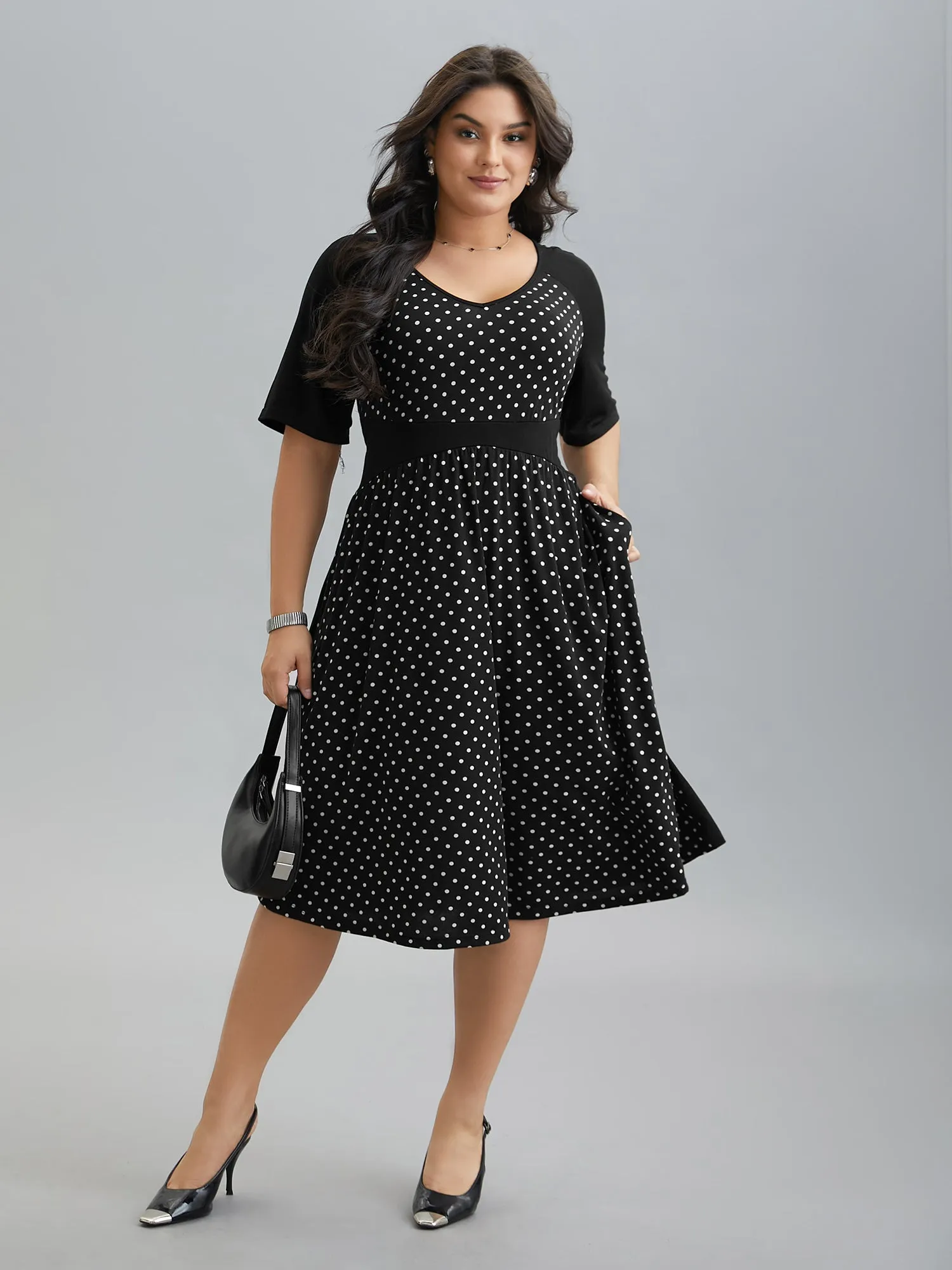 Supersoft Polka Dot Waist-Cinched Midi Dress sold by Bloomchic product image thumbnail 2