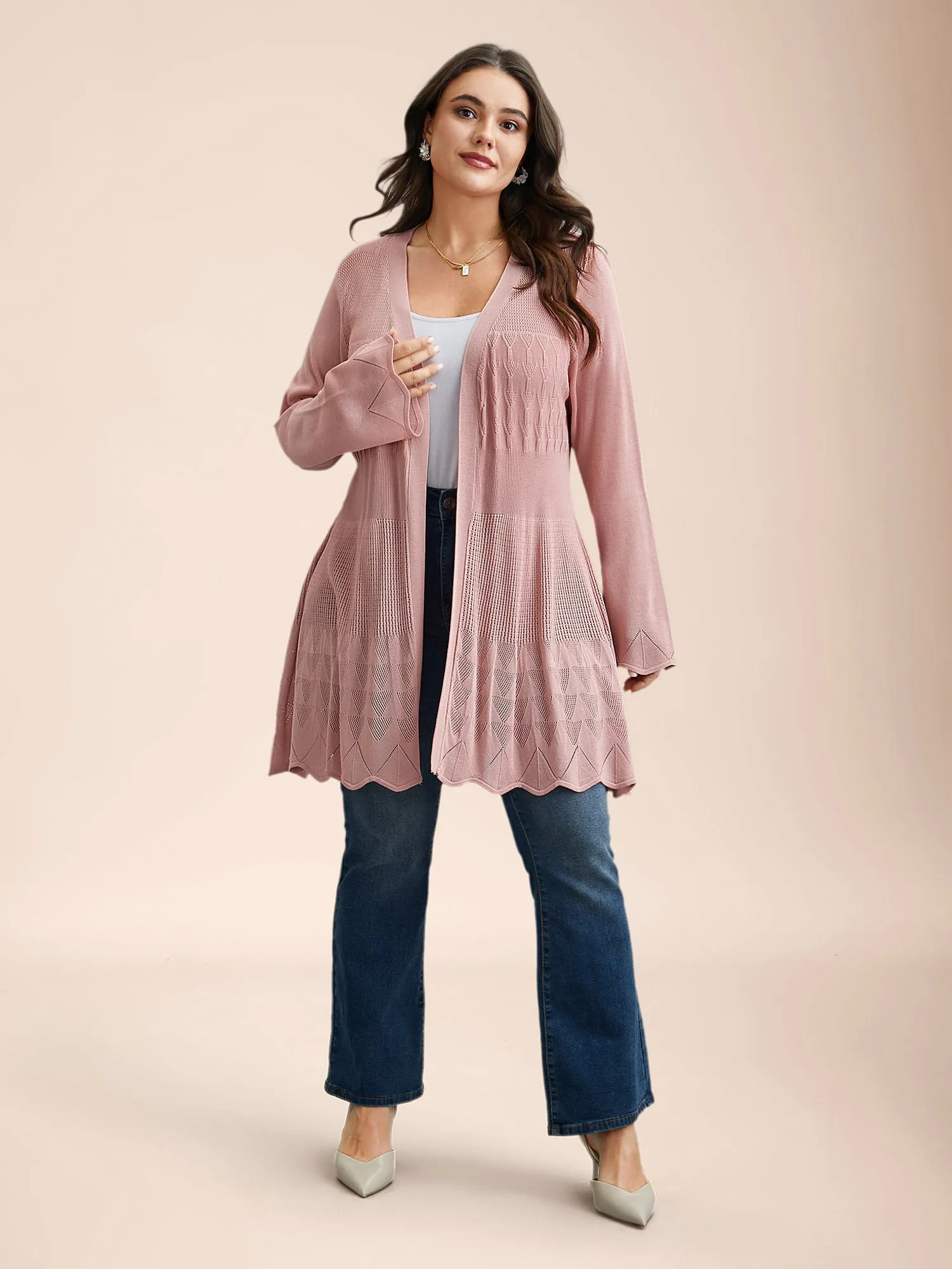 Cut-Out Textured Open-Front Knit Cardigan sold by Bloomchic product image thumbnail 3