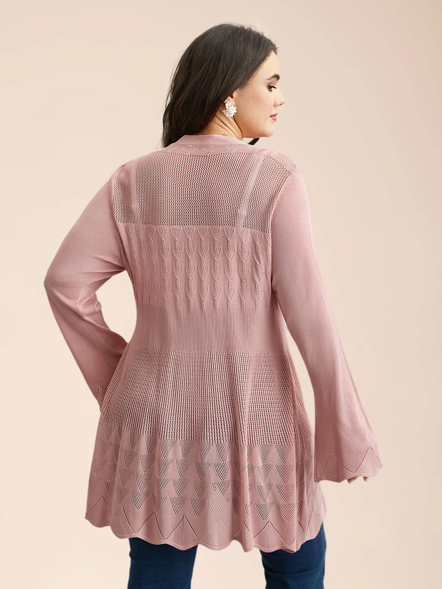 Cut-Out Textured Open-Front Knit Cardigan sold by Bloomchic product image thumbnail 2