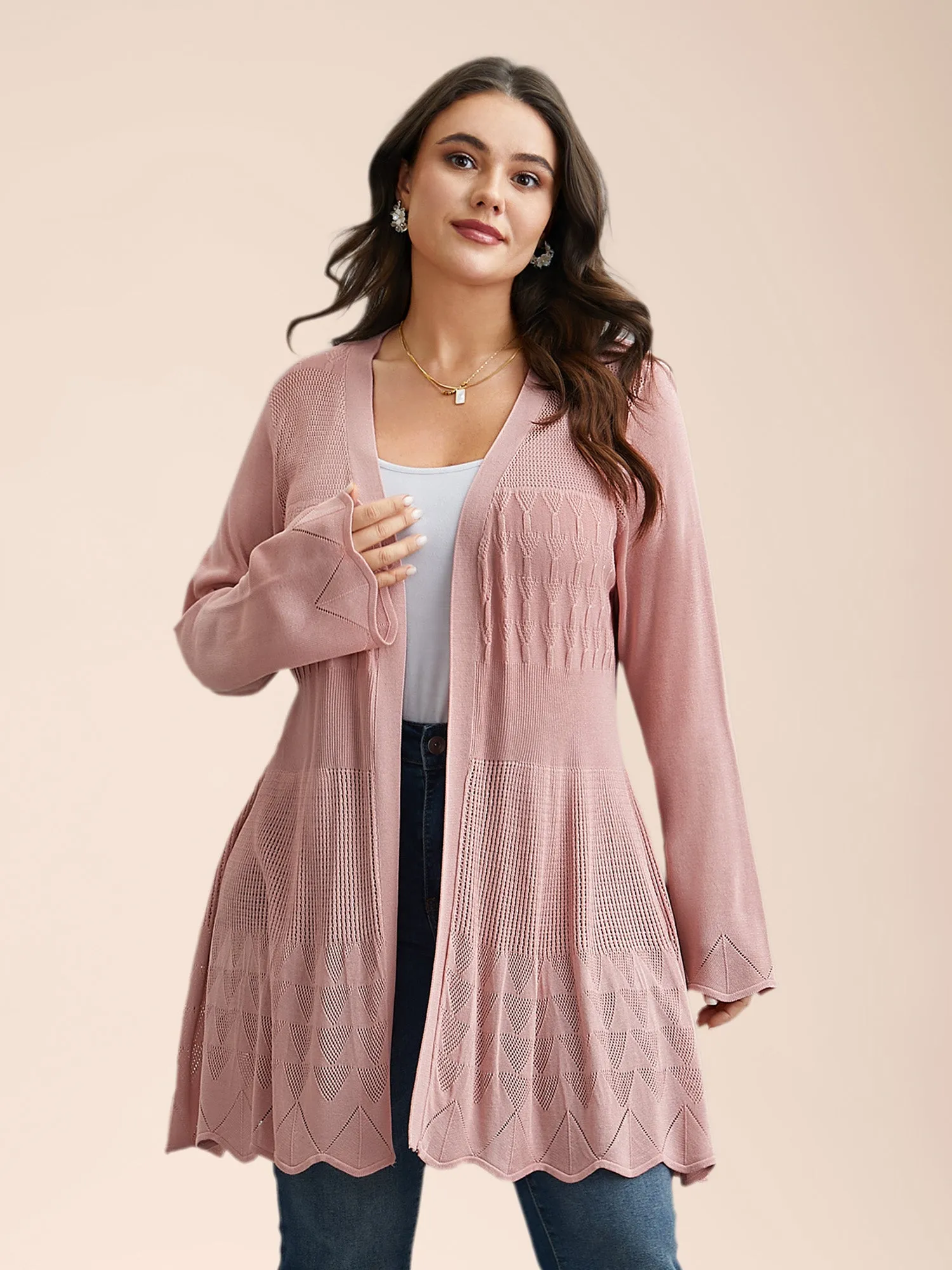 Cut-Out Textured Open-Front Knit Cardigan sold by Bloomchic