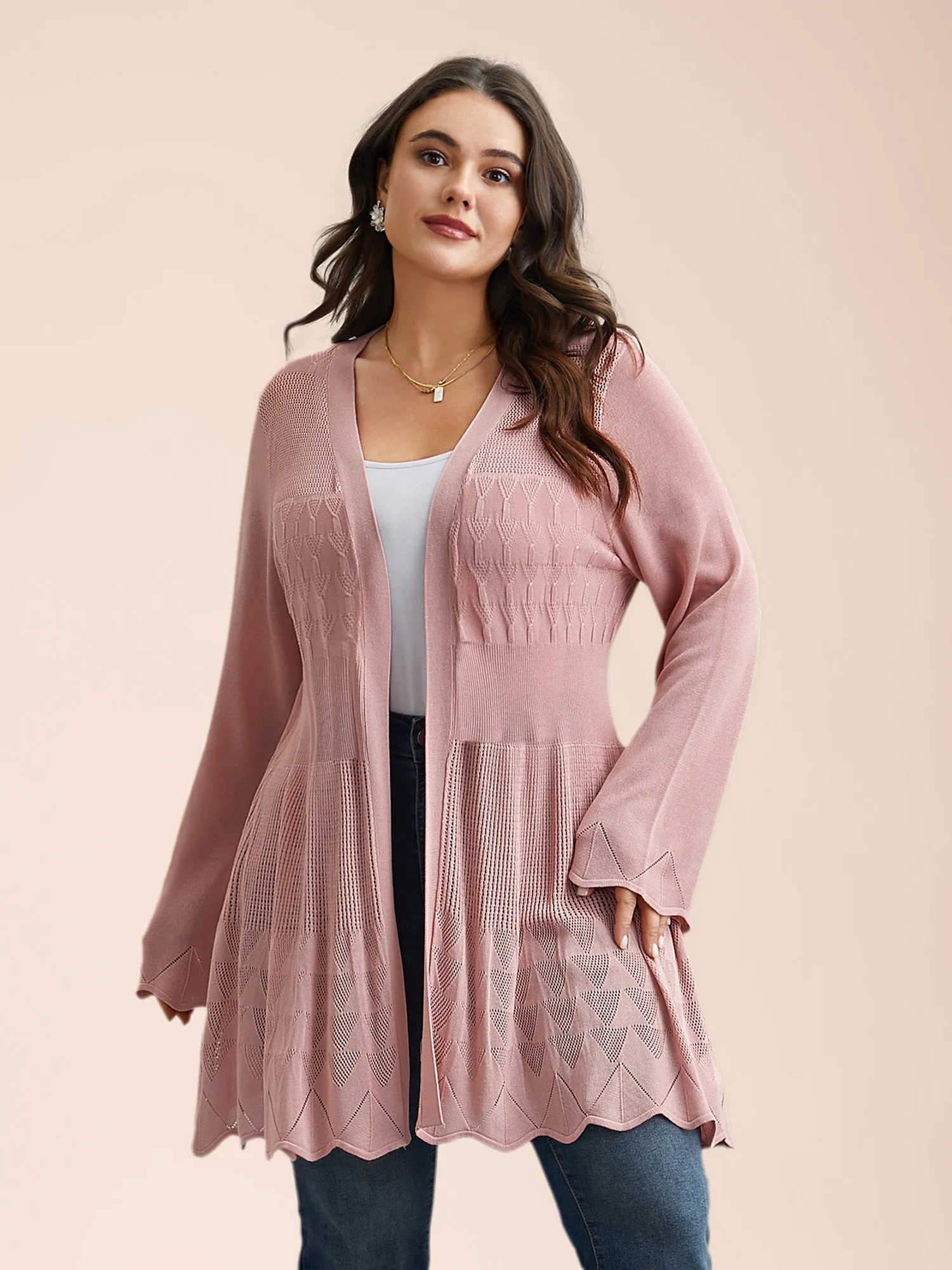 Cut-Out Textured Open-Front Knit Cardigan sold by Bloomchic product image thumbnail 5