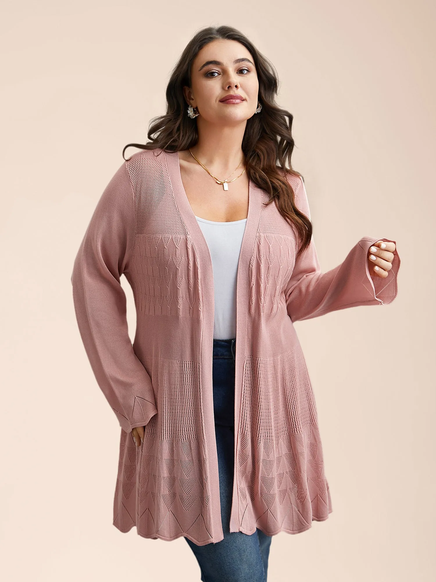 Cut-Out Textured Open-Front Knit Cardigan sold by Bloomchic product image thumbnail 4