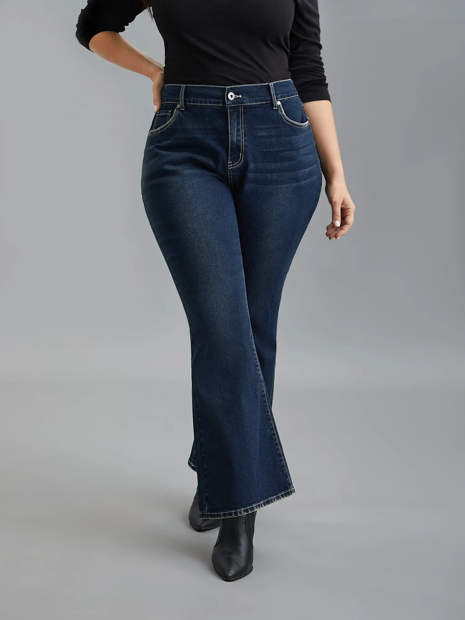 Whiskered Stretchy Waist Bootcut Jeans sold by Bloomchic product image thumbnail 5