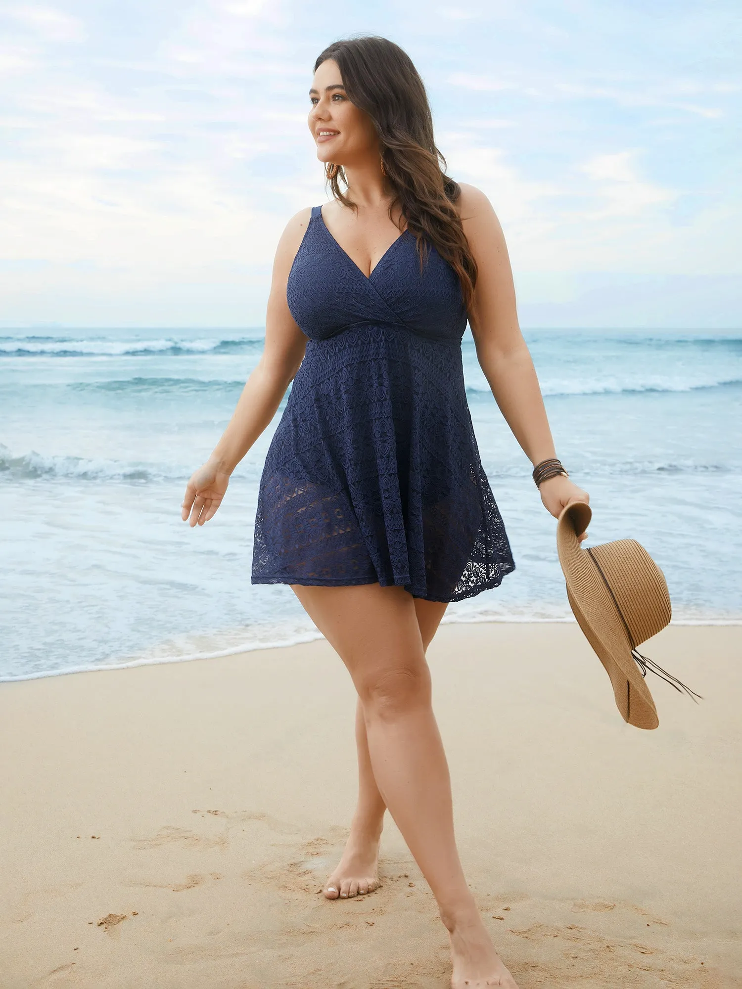 Lace Wrap-Neck Adjustable Straps Swim Dress sold by Bloomchic product image thumbnail 4