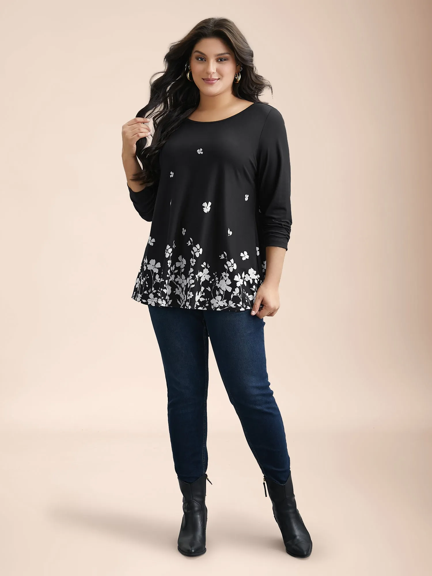 Floral Print Round Neck Fitted Top sold by Bloomchic product image thumbnail 4