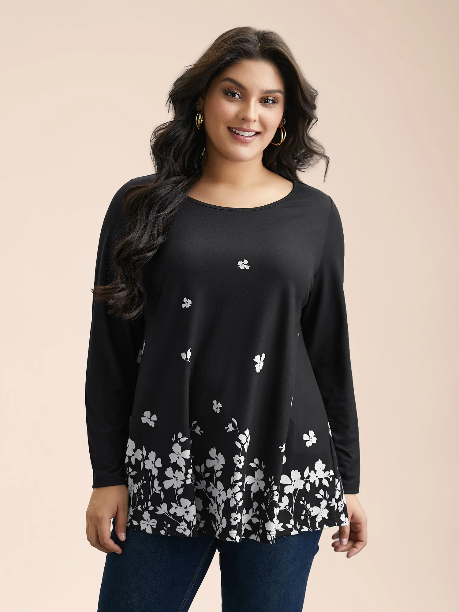 Floral Print Round Neck Fitted Top sold by Bloomchic