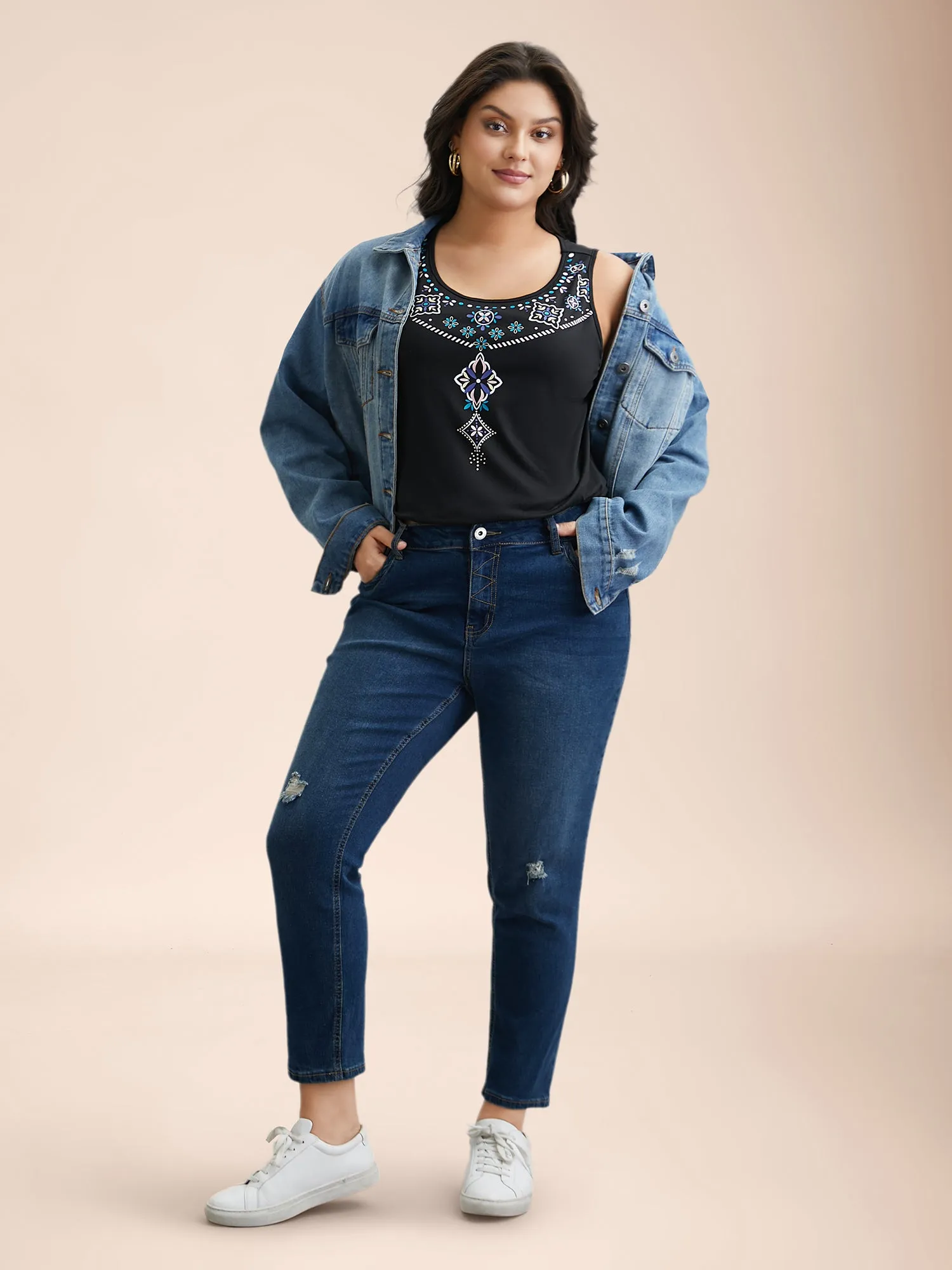 Boho Print Stretchy Round Neck Vest sold by Bloomchic product image thumbnail 5