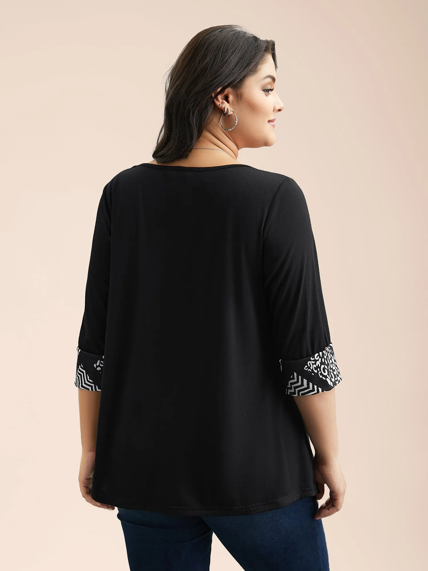 2-in-1 Geometric Print Patchwork Stretchy Top sold by Bloomchic product image thumbnail 3