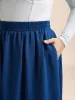 Asymmetrical Hem Stretchy-Waist Plain Midi Skirt sold by Bloomchic