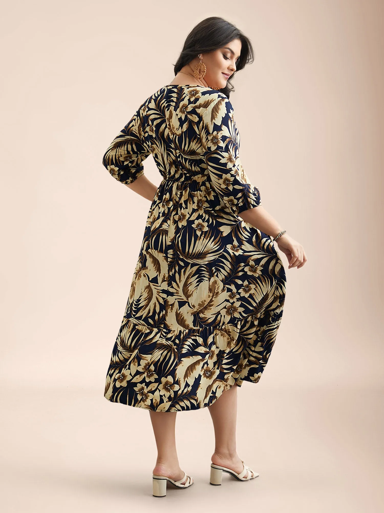 Tropical Print Stretchy-Waist Pockets Midi Dress sold by Bloomchic product image thumbnail 5