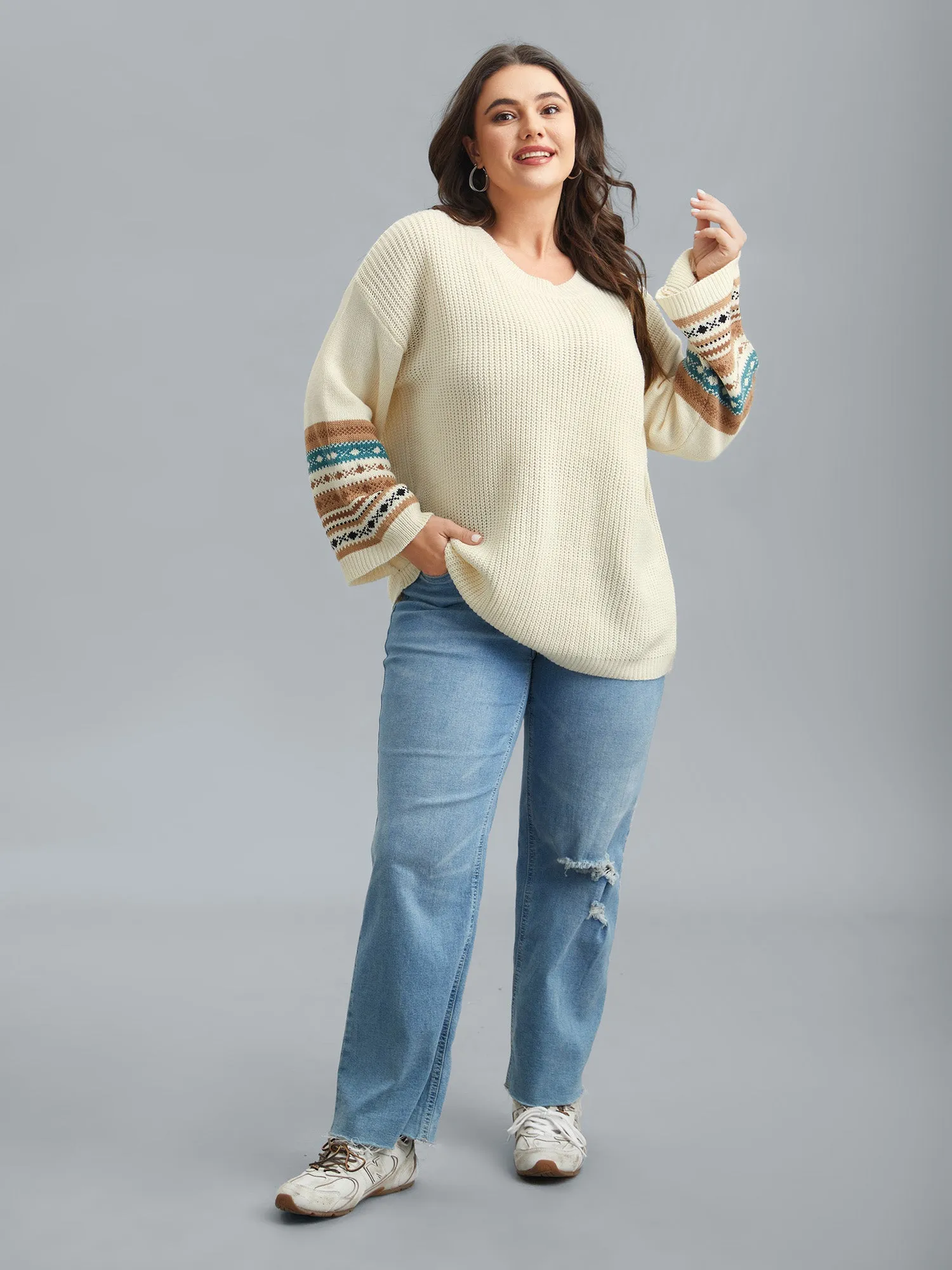 Round Neck Color-Block Textured Pullover sold by Bloomchic product image thumbnail 3