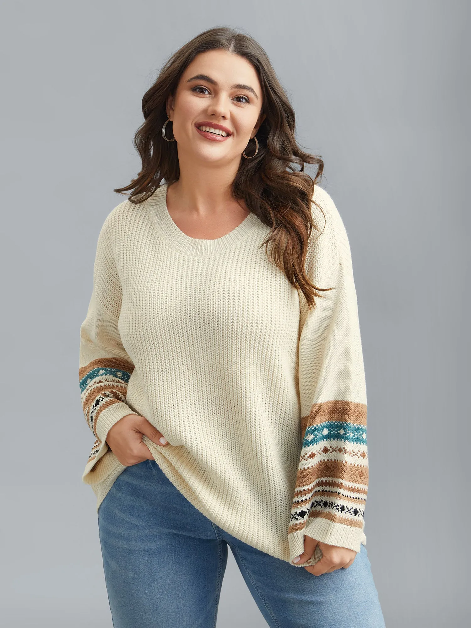 Round Neck Color-Block Textured Pullover sold by Bloomchic