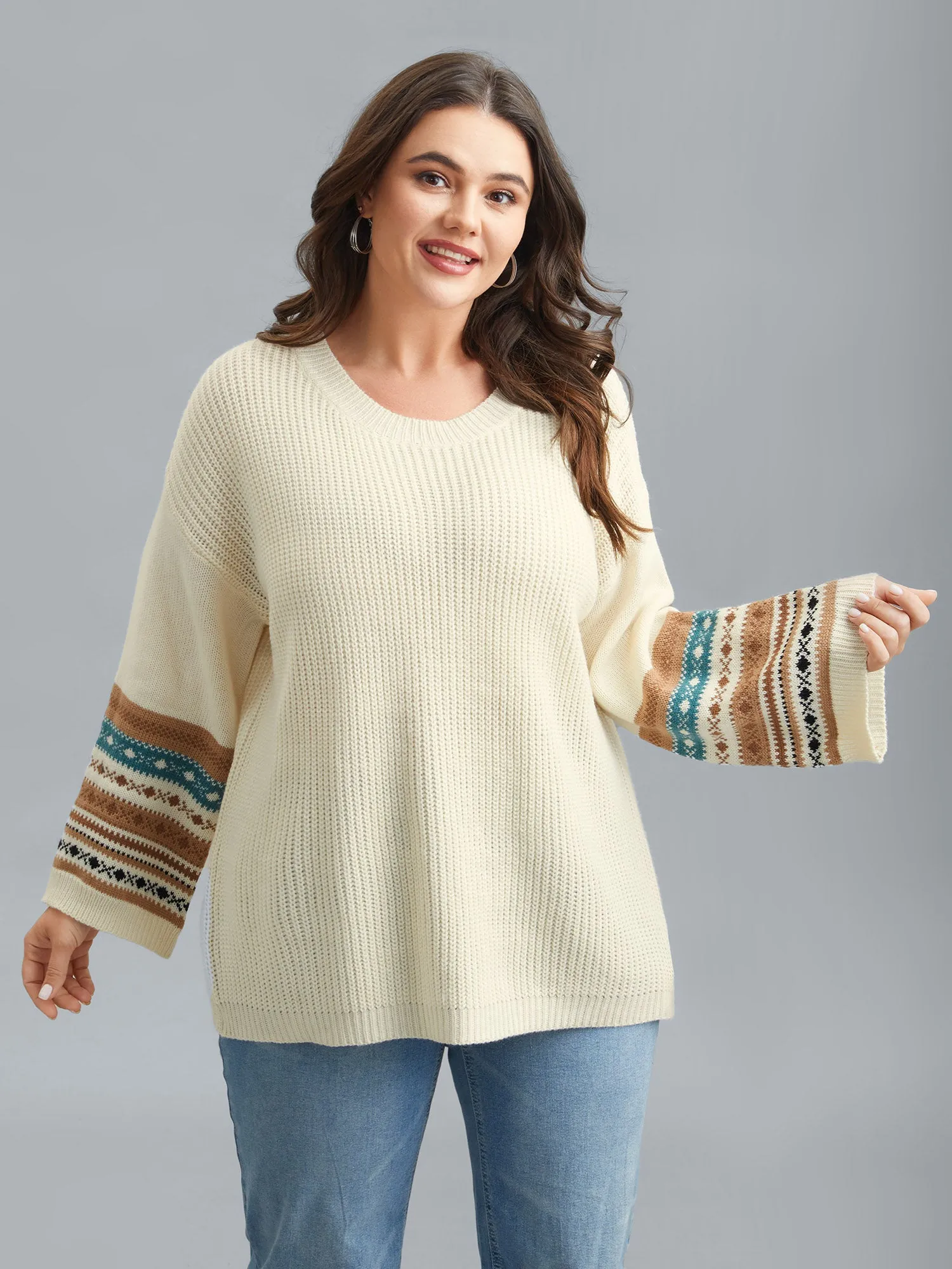 Round Neck Color-Block Textured Pullover sold by Bloomchic product image thumbnail 4
