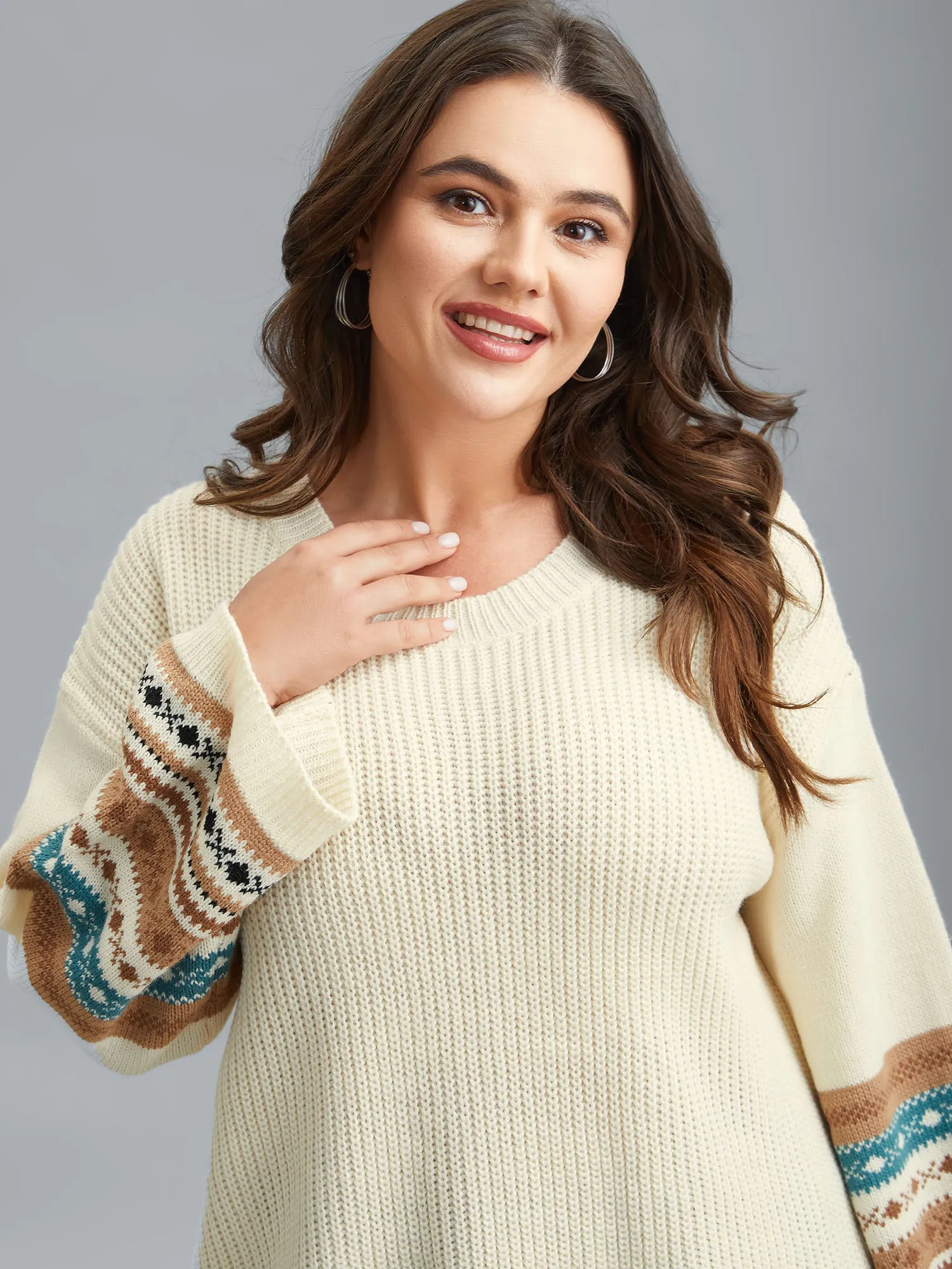 Round Neck Color-Block Textured Pullover sold by Bloomchic product image thumbnail 5