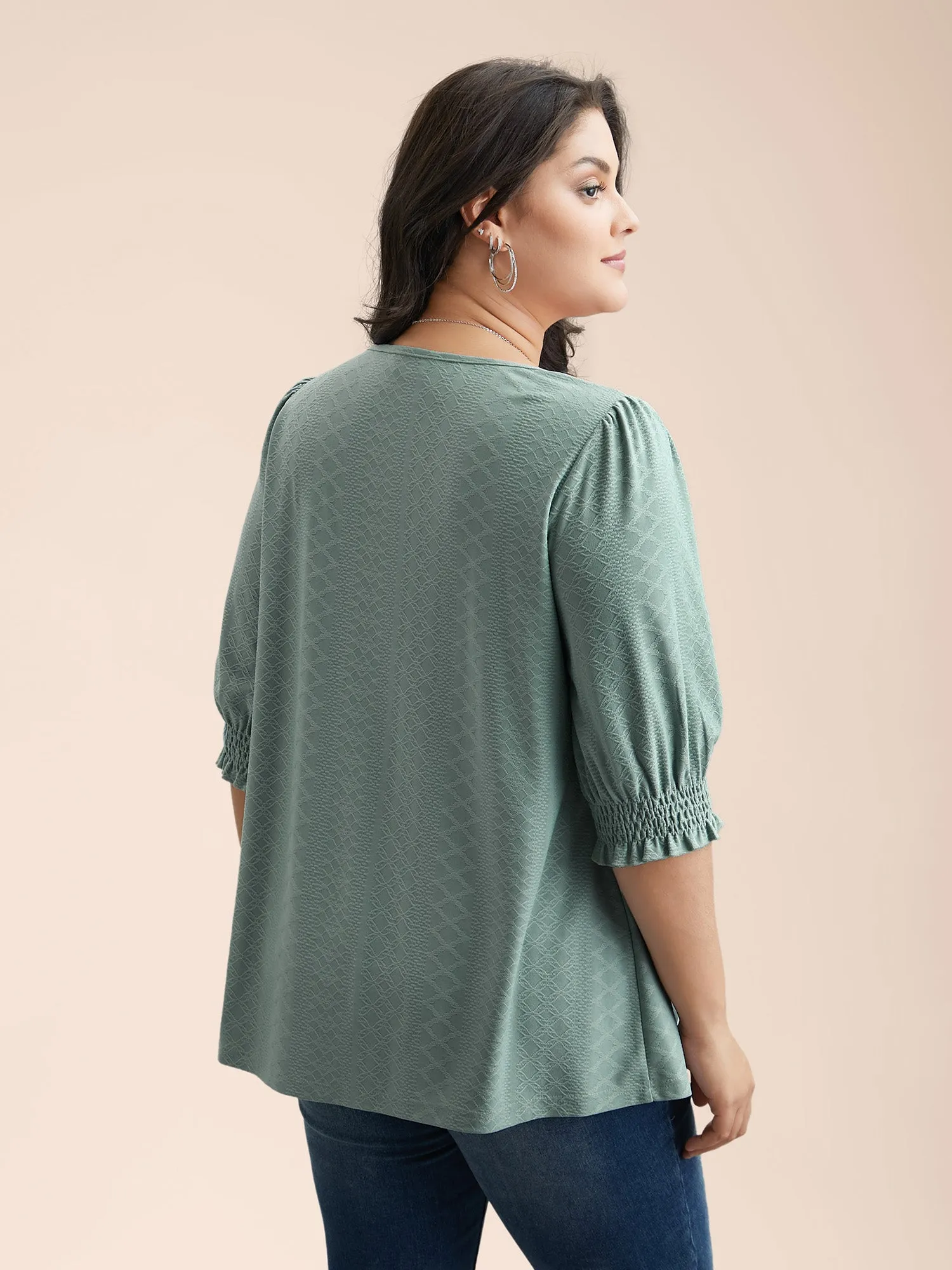 Square-Neck Plicated Detail Shirred Sleeve Blouse sold by Bloomchic product image thumbnail 4