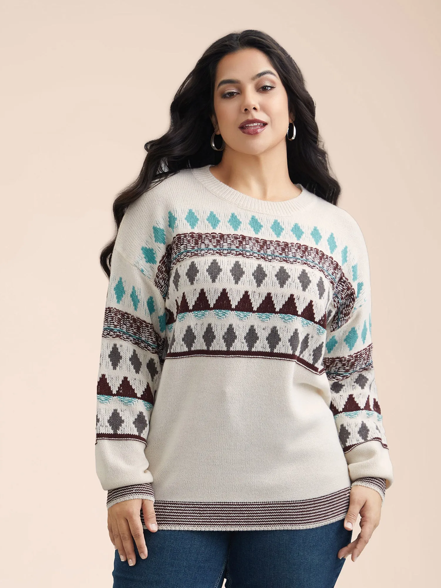 Color-Collision Textured Knit Pullover sold by Bloomchic