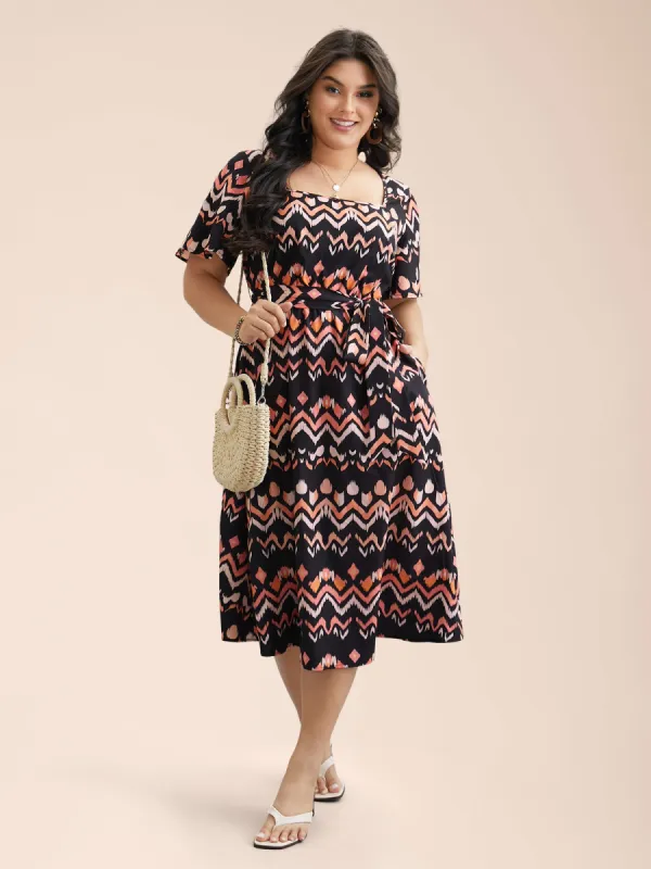 Abstract Print Flutter Sleeve Midi Dress sold by Bloomchic