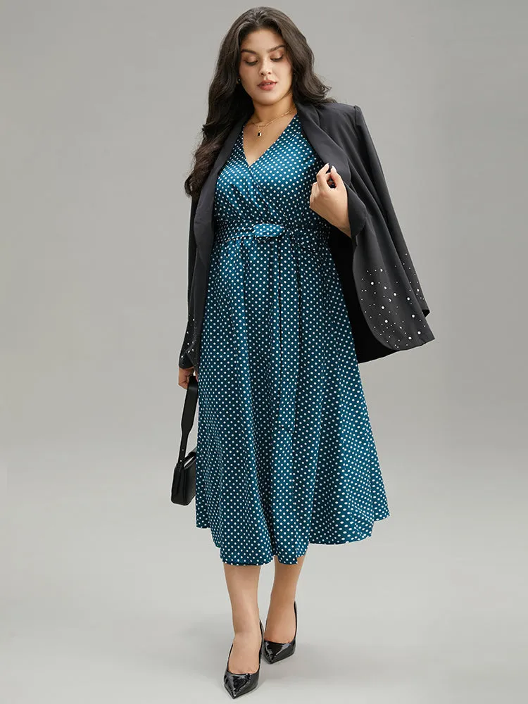 Polka Dot Belted Lantern Sleeve Surplice Neck Dress sold by Bloomchic product image thumbnail 5