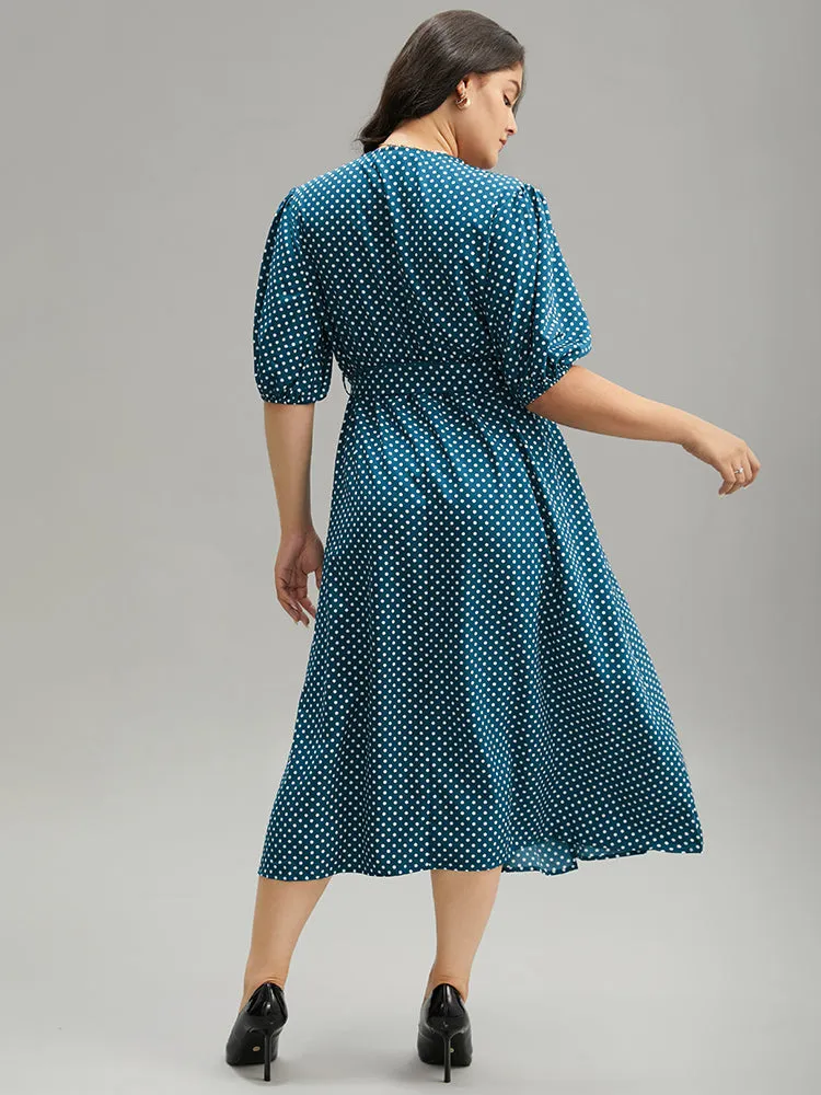 Polka Dot Belted Lantern Sleeve Surplice Neck Dress sold by Bloomchic product image thumbnail 3