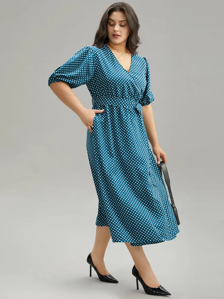 Polka Dot Belted Lantern Sleeve Surplice Neck Dress sold by Bloomchic product image thumbnail 4
