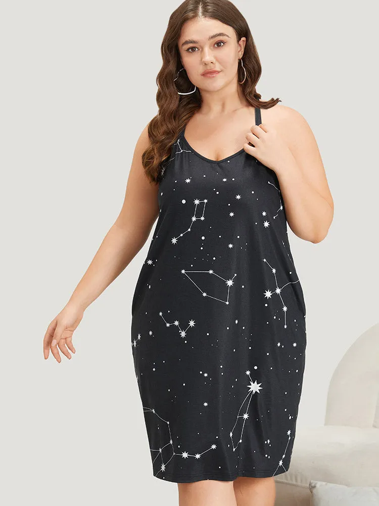 Star Print Pocket Midi Sleep Cami Dress sold by Bloomchic product image thumbnail 3